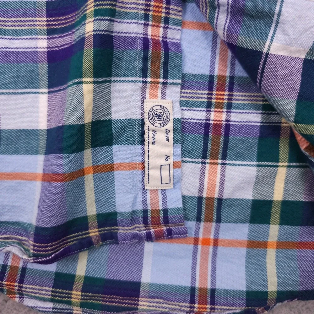 Polo Ralph Lauren Oxford Shirt Mens Medium Blue Plaid Slim Fit Stretch Button